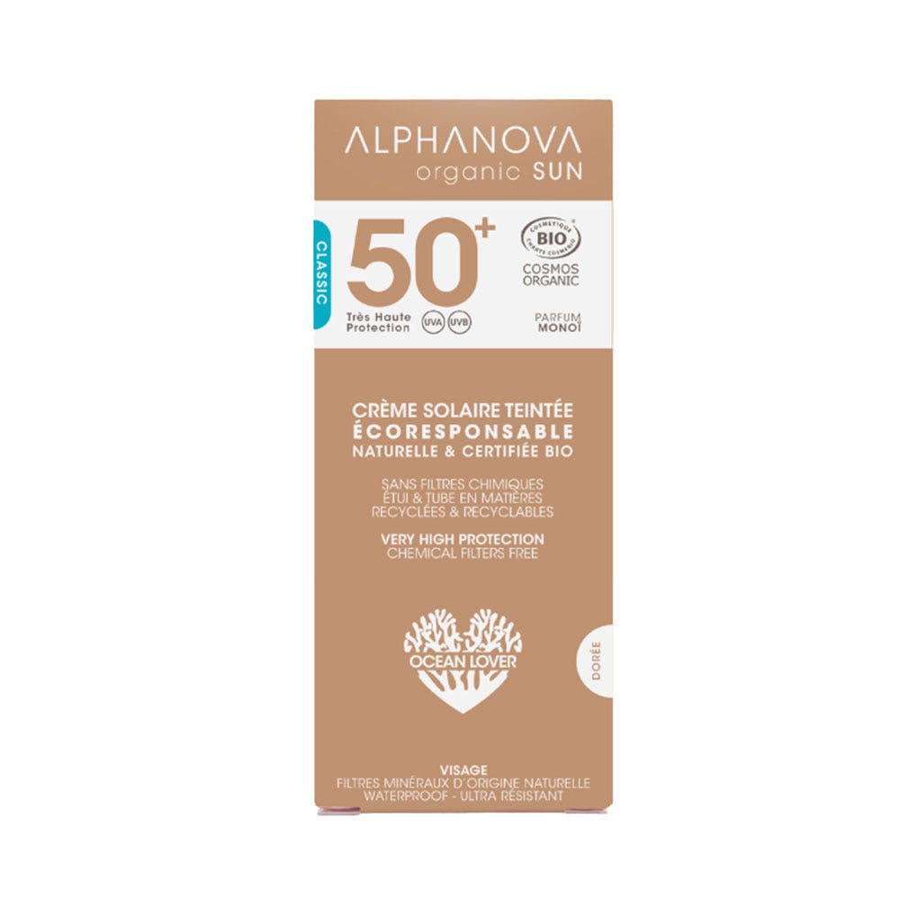 Alphanova Organic Sun Crema solar teñida protección muy alta SPF50+ bio sin perfume 40 g