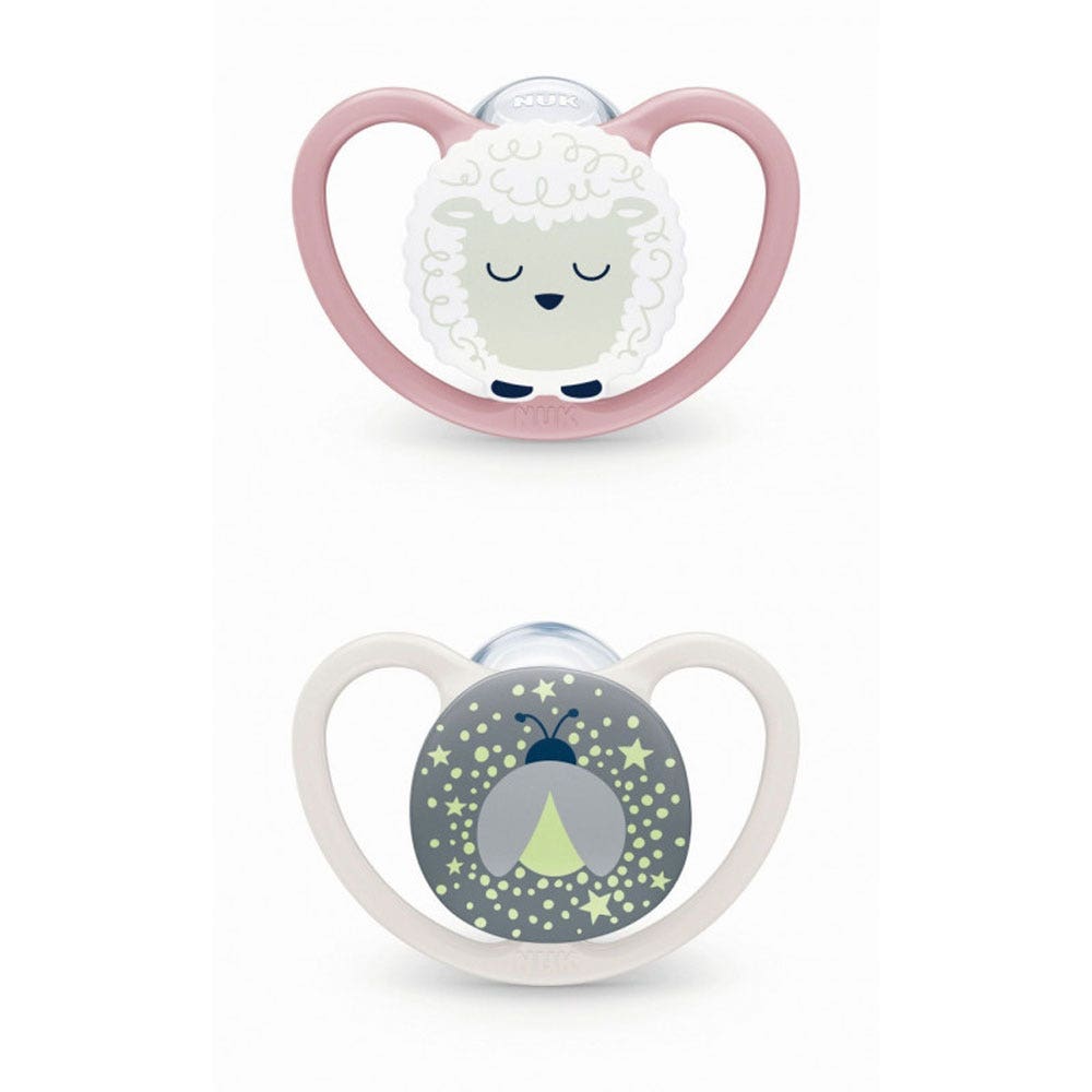 Nuk Space Chupetes fisiológicos noche de 0 a 6 meses 2 x