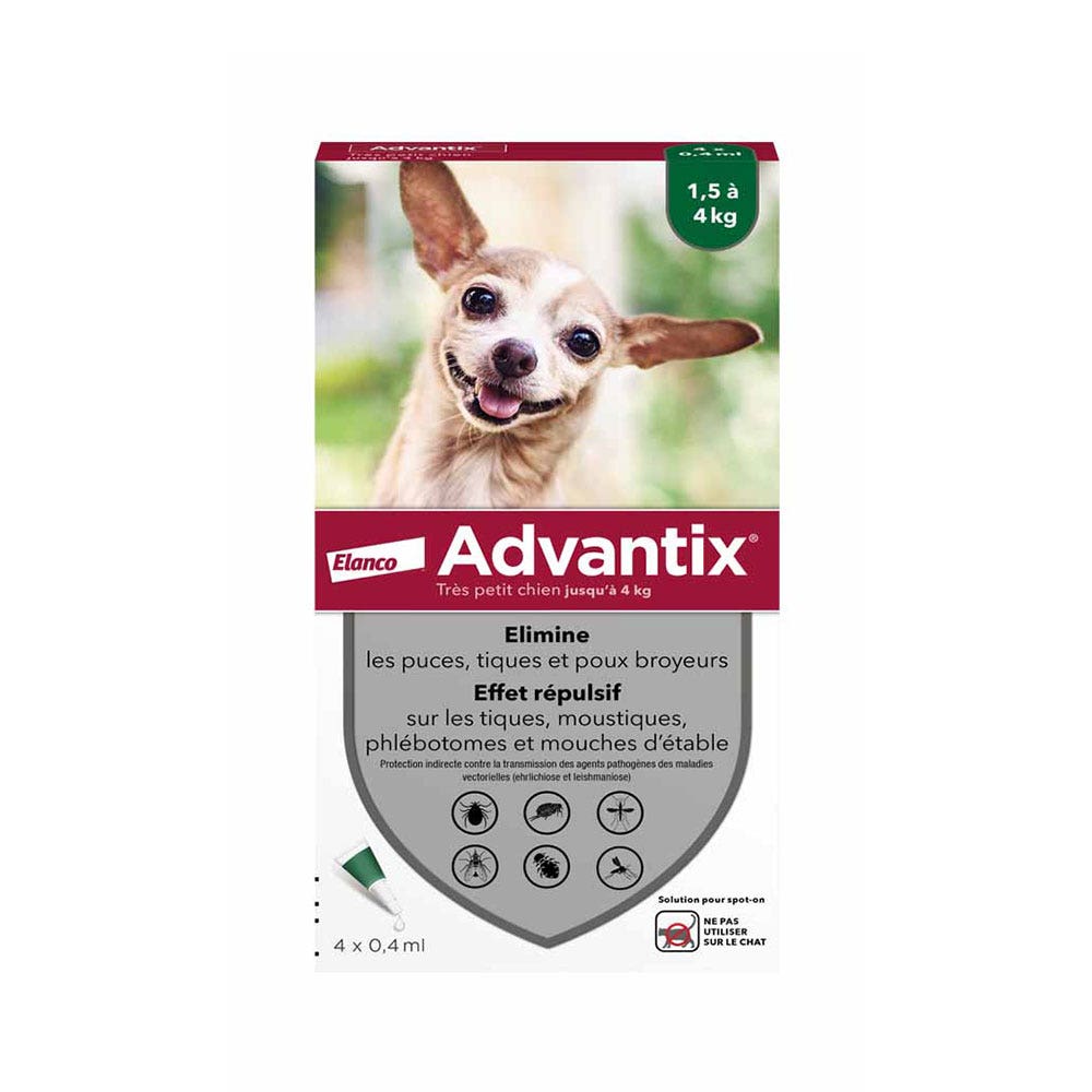 Advantix Pipetas para perro muy pequeño de 1,5 a 4 kg 4 x 0,4 ml