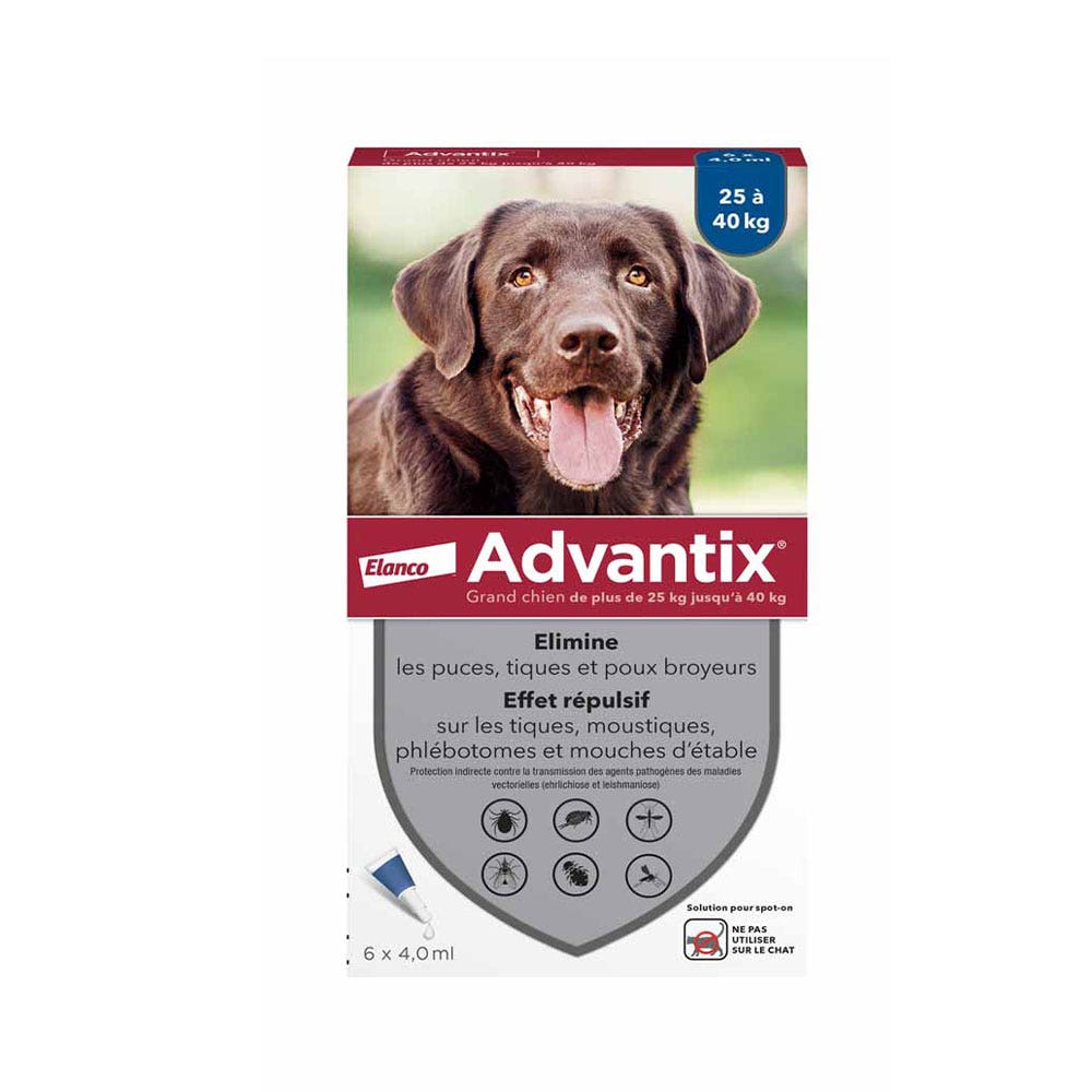 Advantix Pipetas para perros grandes para perros de 25 a 40 kg 6 x 4 ml