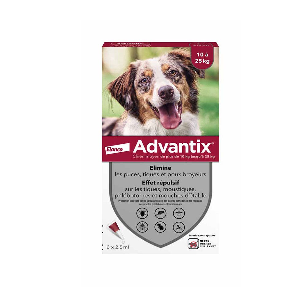 Advantix Pipetas para perros medianos para perros de 10 a 25 kg 6 x 2,5 ml