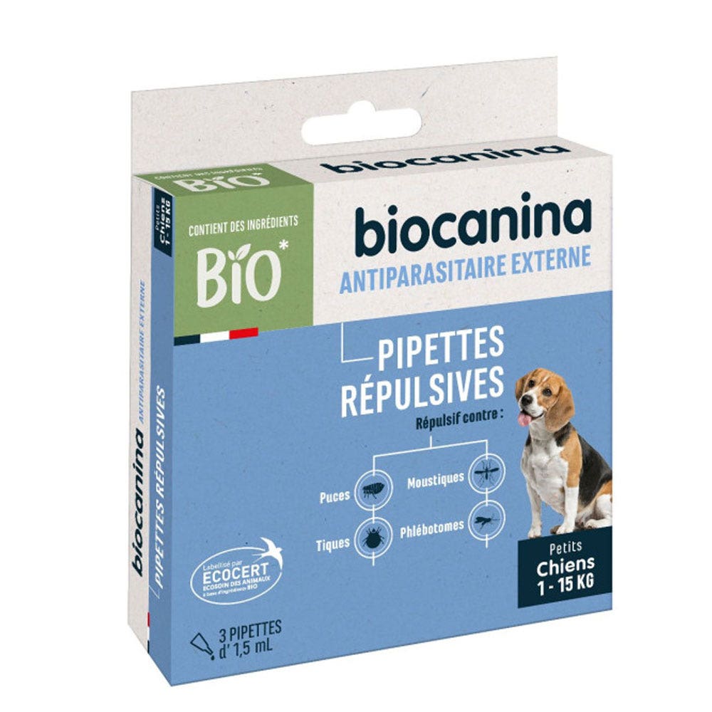 Biocanina Pipeta repelente para cachorros y perros pequeños 3 pipetas