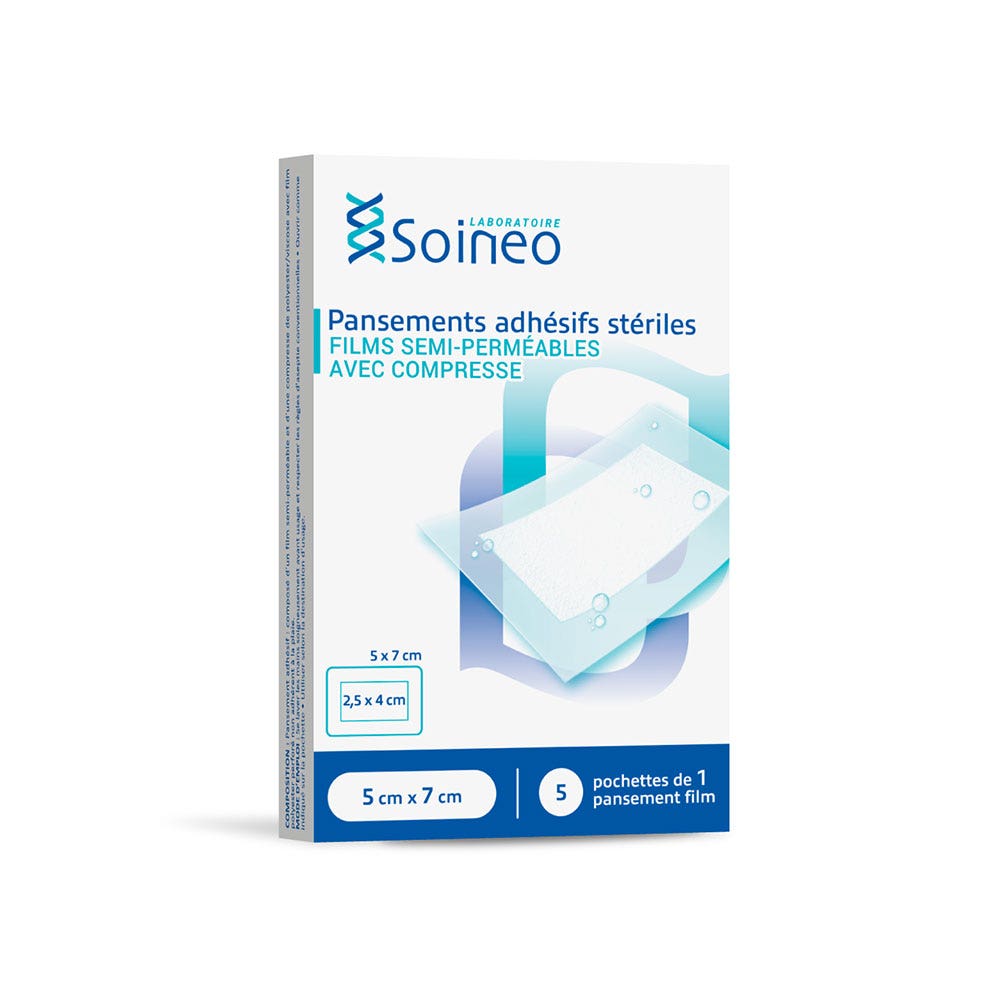 Soineo Tiras adhesivas estériles de poliuretano 5cm x 7cm /5 5 x