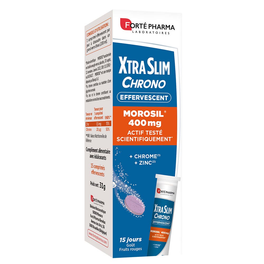 Forté Pharma XtraSlim Chrono Morosil 400 mg efervescente sabor frutos rojos 15 comprimidos efervescentes