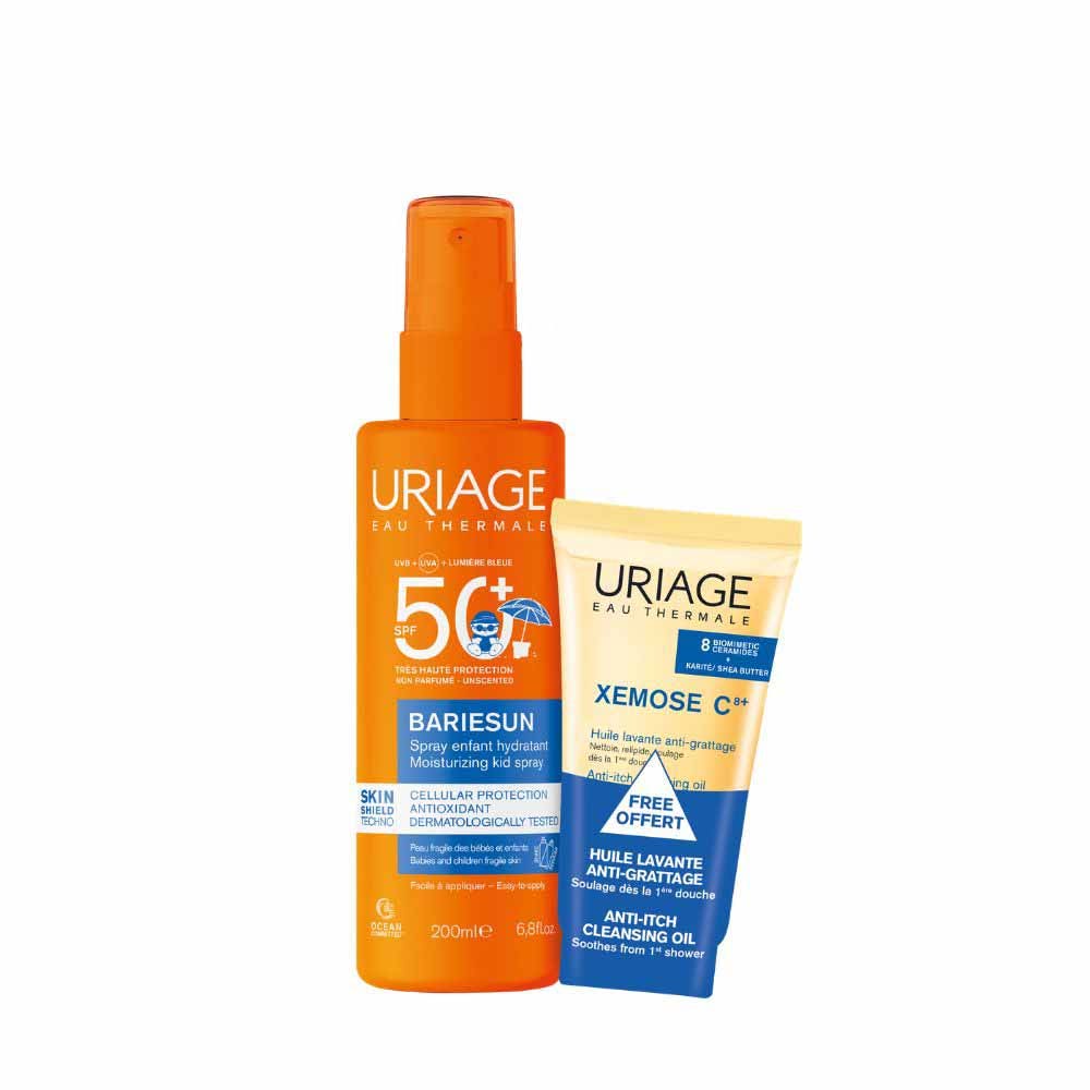 Uriage Bariésun Spray infantil hidratante y Xemose C+ aceite lavante antiirritación