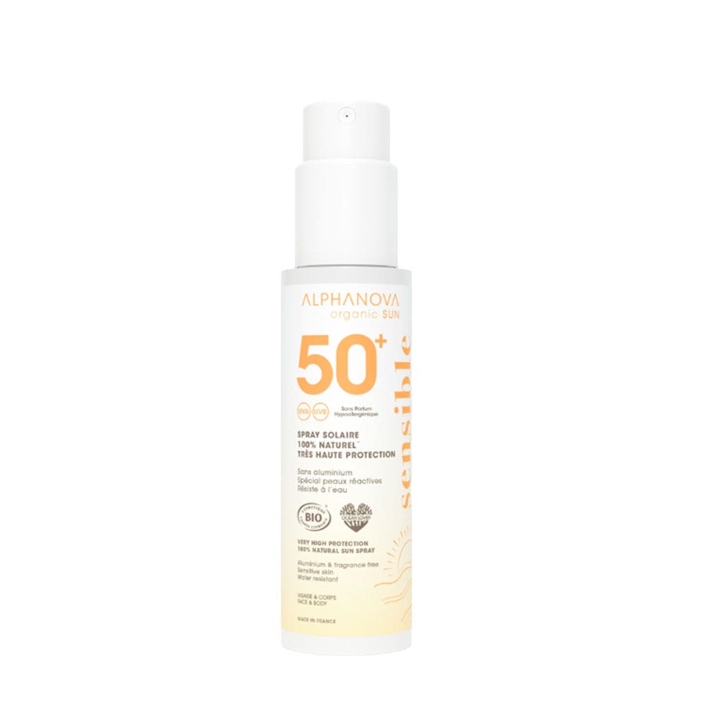Alphanova Organic Sun Spray solar SPF50+ Sensitive sin perfume 100 g