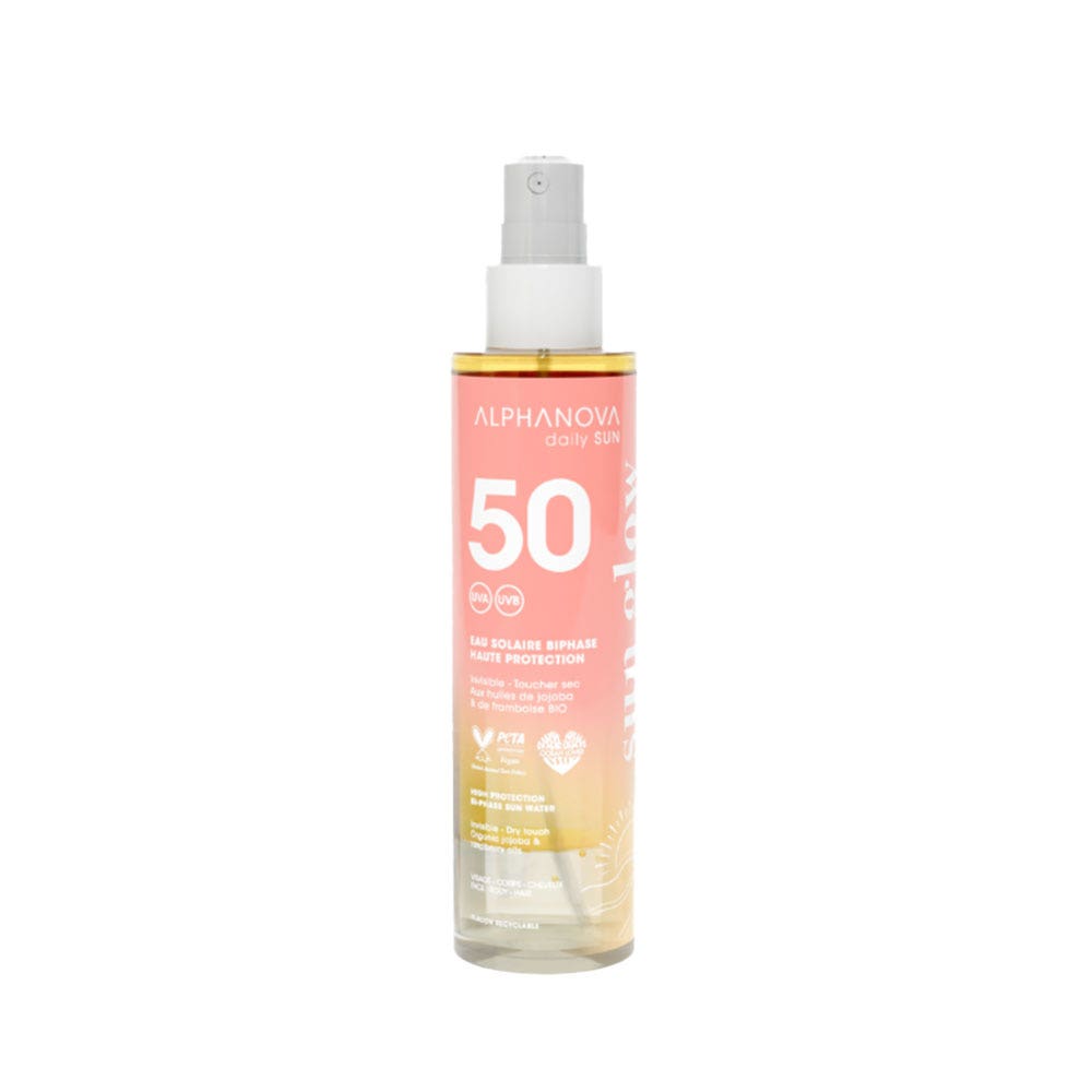 Alphanova Daily Sun Agua solar bifásica rostro, cuerpo y cabello SPF50 125 ml