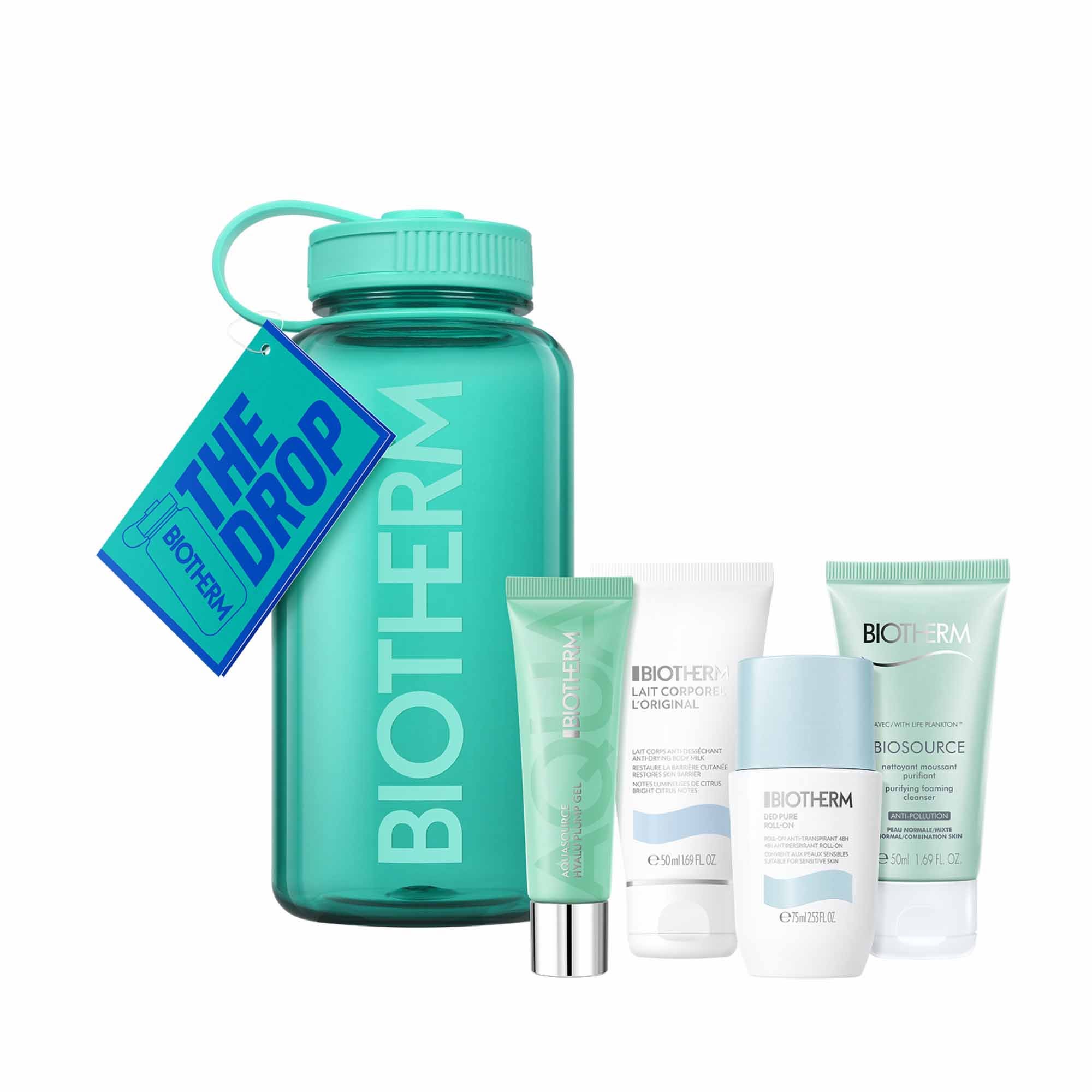 Biotherm Drop Collection Los esenciales de hidratación botella verde rostro y cuerpo