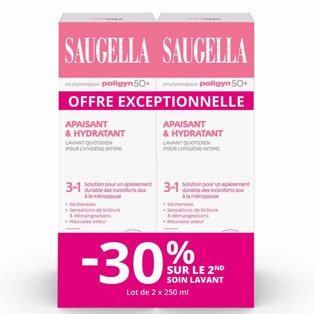 Saugella Poligyn Limpieza íntima diaria 3 en 1 para mujeres en menopausia 2 x 250 ml