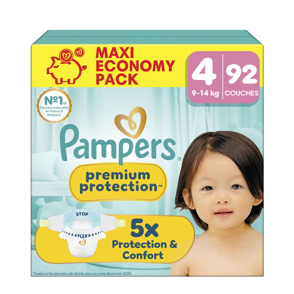 Pampers Premium Pañales Talla 4 (9-14 kg) 92 unidades