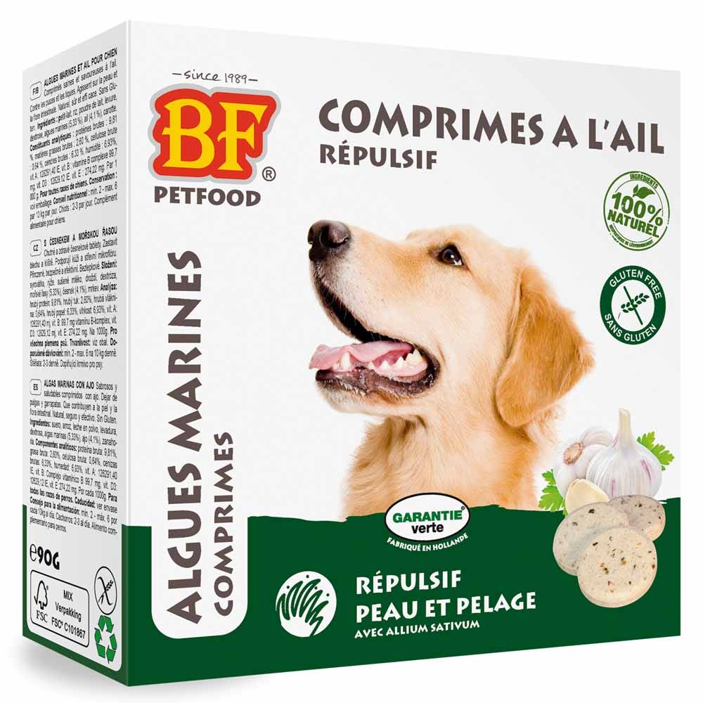 Biofood BF Petfood Ajo repelente para piel y pelaje de perro con algas marinas 55 comprimidos
