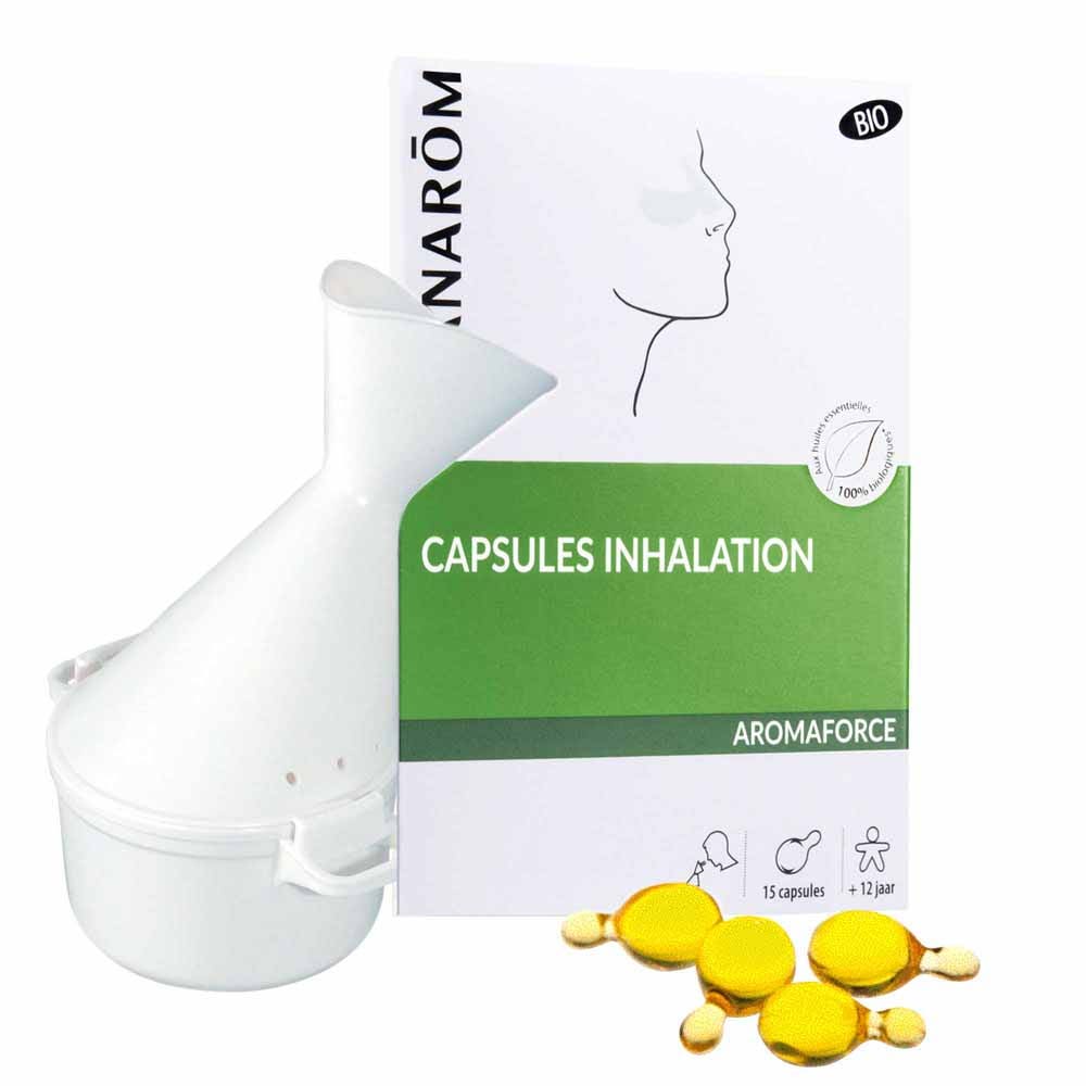 Pranarôm Aromaforce Inhalación bio 15 cápsulas + 1 inhalador ofrecido Dégage le nez 1 inhalador + 15 cápsulas