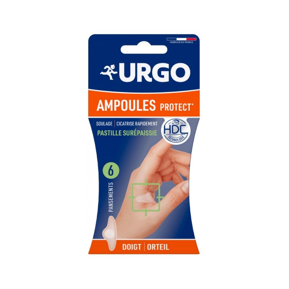 Urgo Ampollas Protect dedos y ortejas apósitos formato pequeño tamaño 6,1 x 2,5 cm 6 unidades