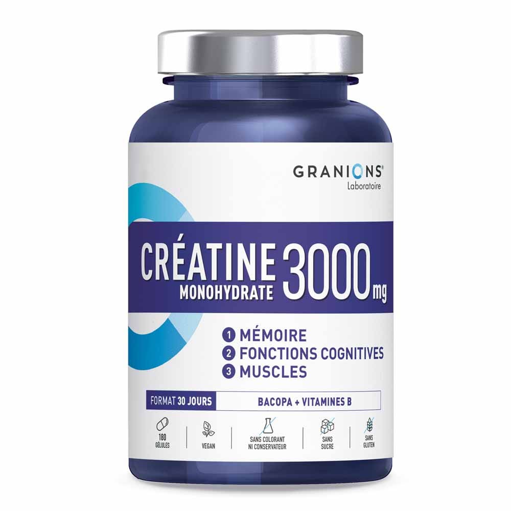 Granions Creatina 3000 monohidrato Bacopa musculatura y memoria 180 cápsulas