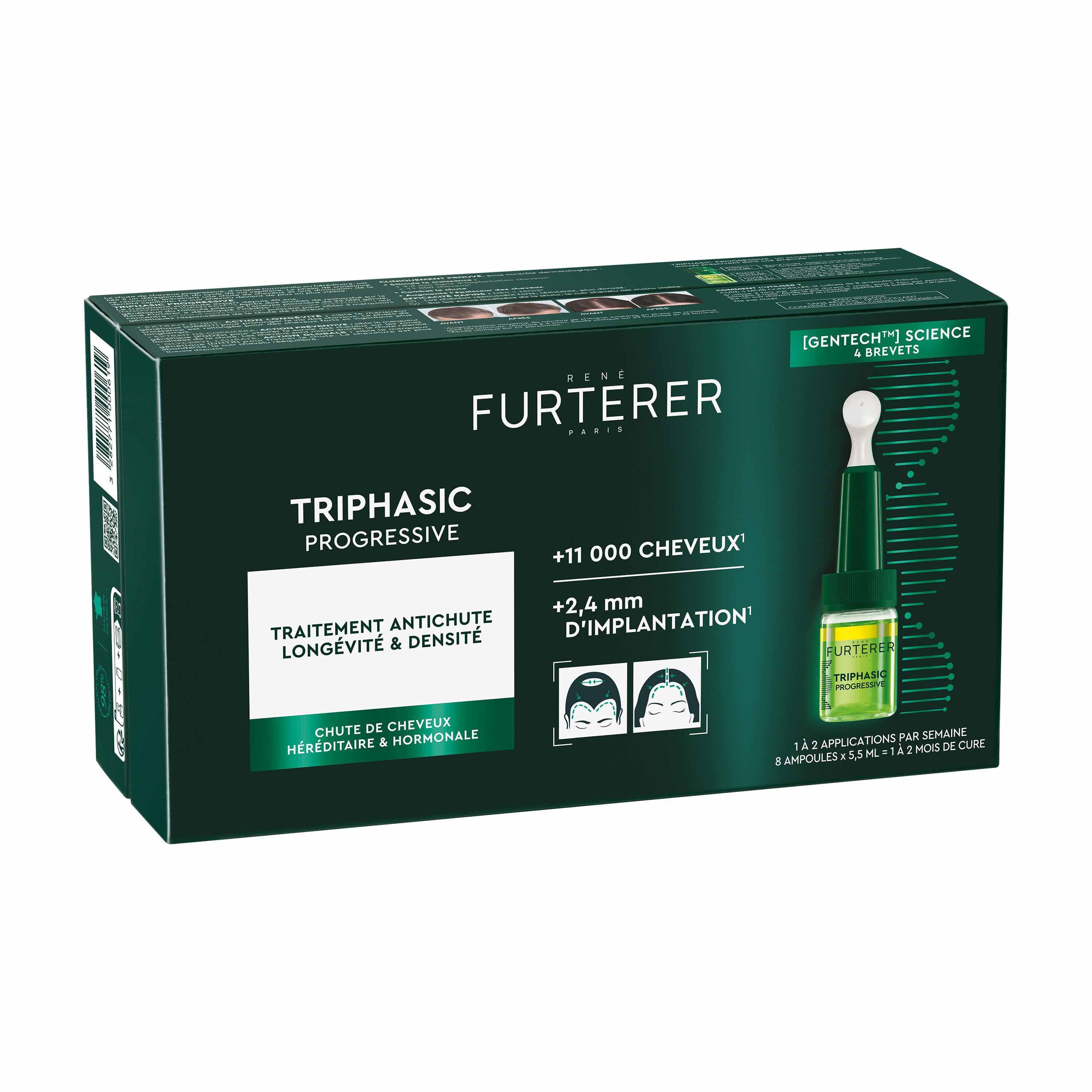 René Furterer Triphasic Tratamiento anticaída progresiva longevidad y densidad 8 ampollas