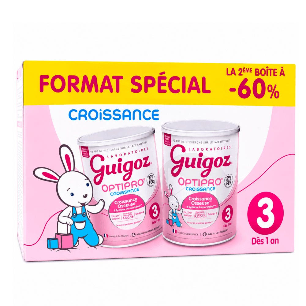 Guigoz Optipro Leche de crecimiento en polvo 3 formato especial a partir de 1 año 2 x 780 g