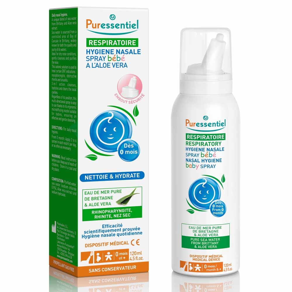 Puressentiel Respiración Bebé M Higiene Nasal Spray Agua de mar y Aloe Vera 120 ml