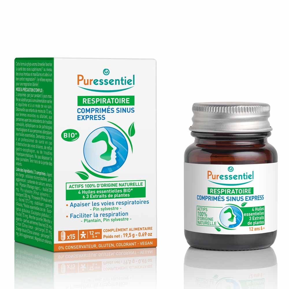 Puressentiel Respiración Sinus Express Con Aceites Esenciales Ecológicos 15 comprimidos