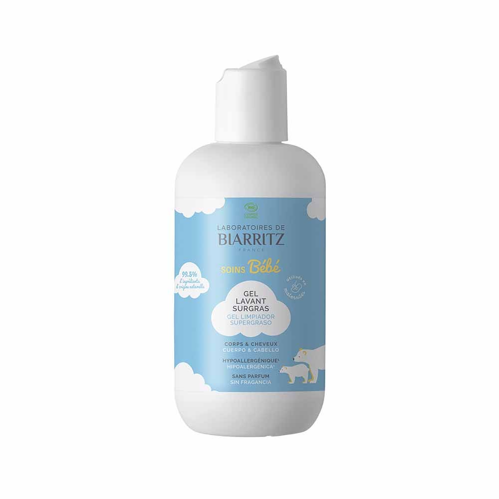 Laboratoires De Biarritz Cuidado bebé Gel limpiador de surgras ecológicas para cuerpo y cabello Limpia la piel con suavidad Corps & Cheveux 200 ml