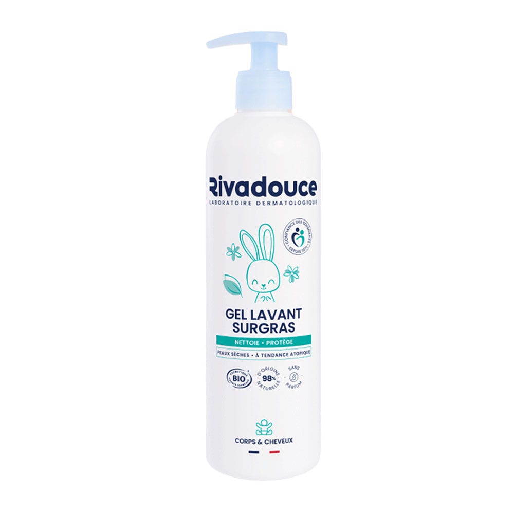 Rivadouce Bebé Gel de ducha sobreengrasado sin perfume bio Cuerpo y cabello 500 ml