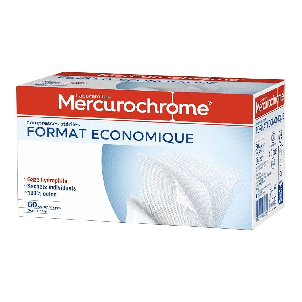 Mercurochrome Compresas estériles 5x5 cm formato económico 60 unidades