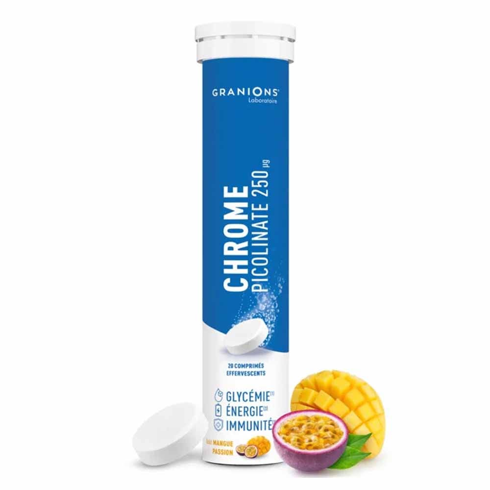 Granions Chrome picolinato 250 mg sabor mango maracuyá 20 comprimidos efervescentes