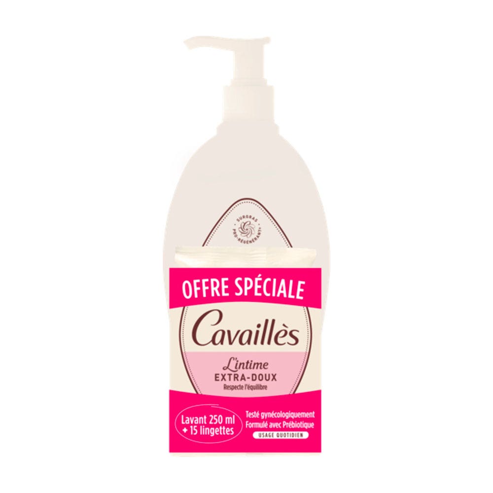 Cavaillès Sequedad Íntima Lote gel limpiador extra suave y toallitas