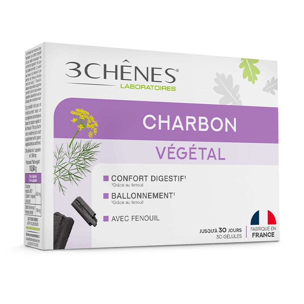 3 Chênes Charbon vegetal 30 cápsulas