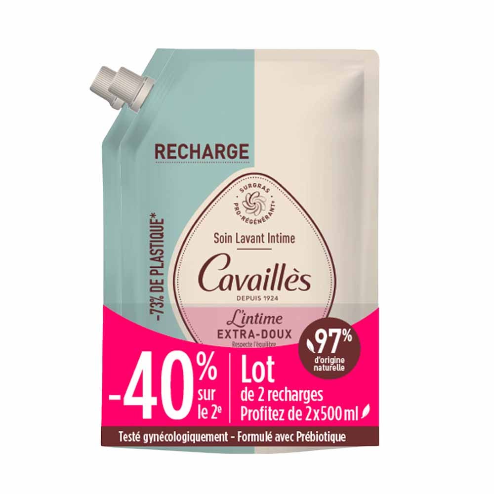 Cavaillès Sequedad Íntima Recarga ecológica limpiadora extra suave 2 x 500 ml