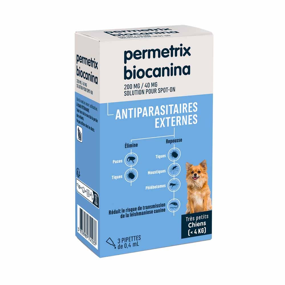 Biocanina Antiparasitario Externo Solución puntual para perros muy pequeños de hasta 4 kg Permetrix 3 pipetas