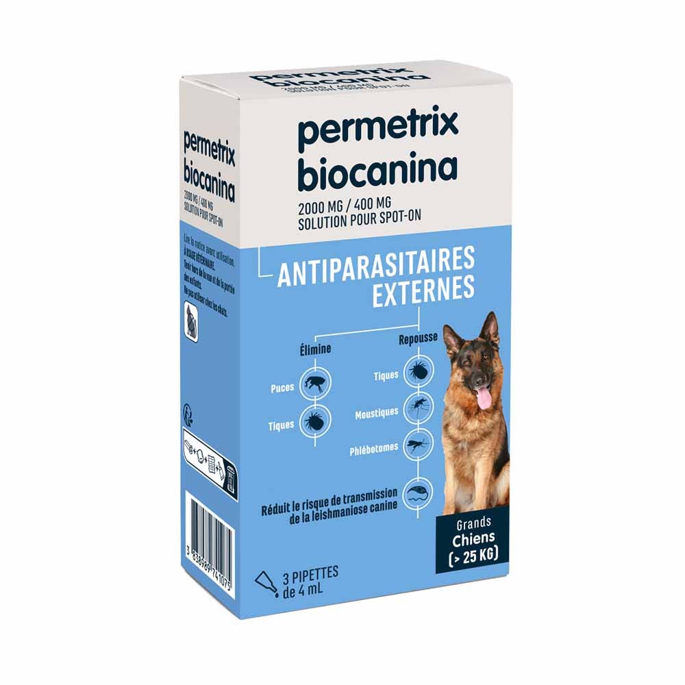 Biocanina Antiparasitario Externo Solución puntual para perros grandes de más de 25 kg Permetrix 3 pipetas