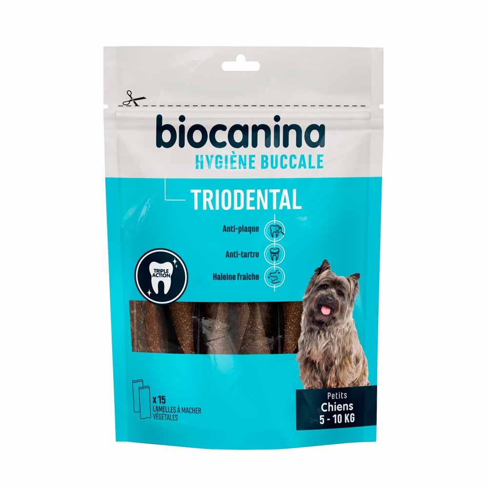 Biocanina Higiene Láminas para masticar Triodental perros de 5kg a 10kg x15
