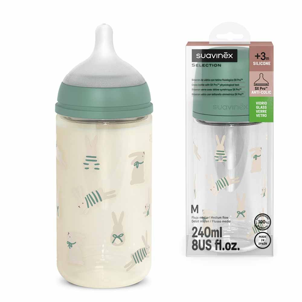 Suavinex SxPro Biberón de vidrio 3 meses y más 240 ml