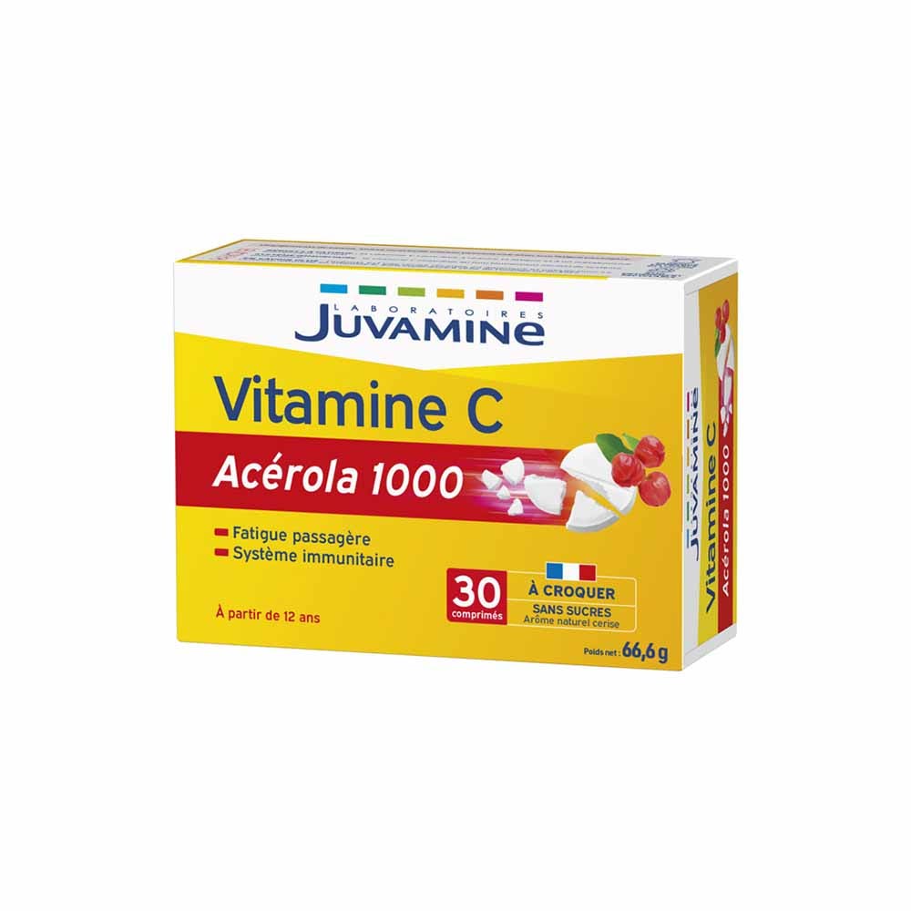 Juvamine Acerola 1000 Vitamina C N.A Origen Vegetal Masticable X30 Comprimidos Goût Cerise 30 Comprimés à Croquer