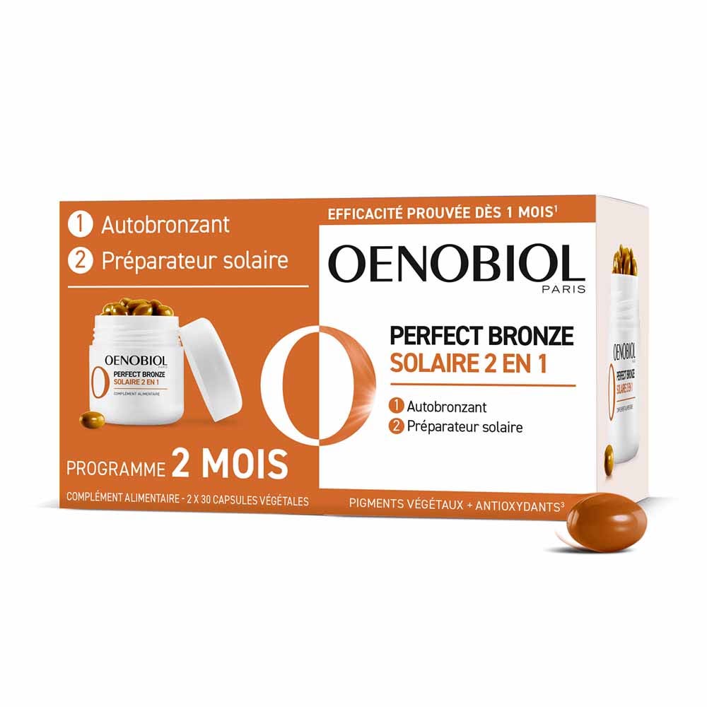 Oenobiol Perfect Bronze Solar 2 en 1 Autobronceador y protección solar 60 cápsulas vegetales