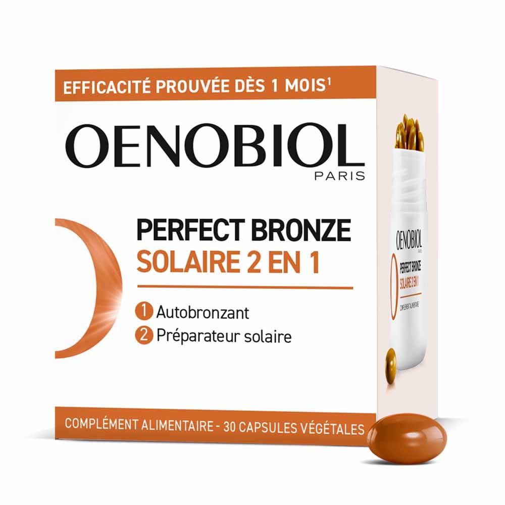 Oenobiol Perfect Bronze Solar 2 en 1 autobronceador y preparador solar 30 cápsulas