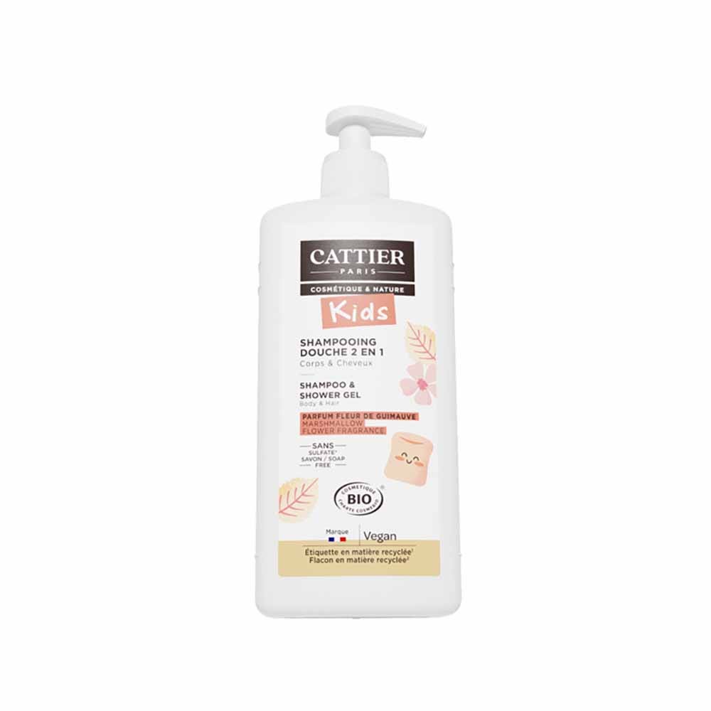 Cattier Gel ducha champú desenredante 2 en 1 perfume flor de malvavisco 500ml
