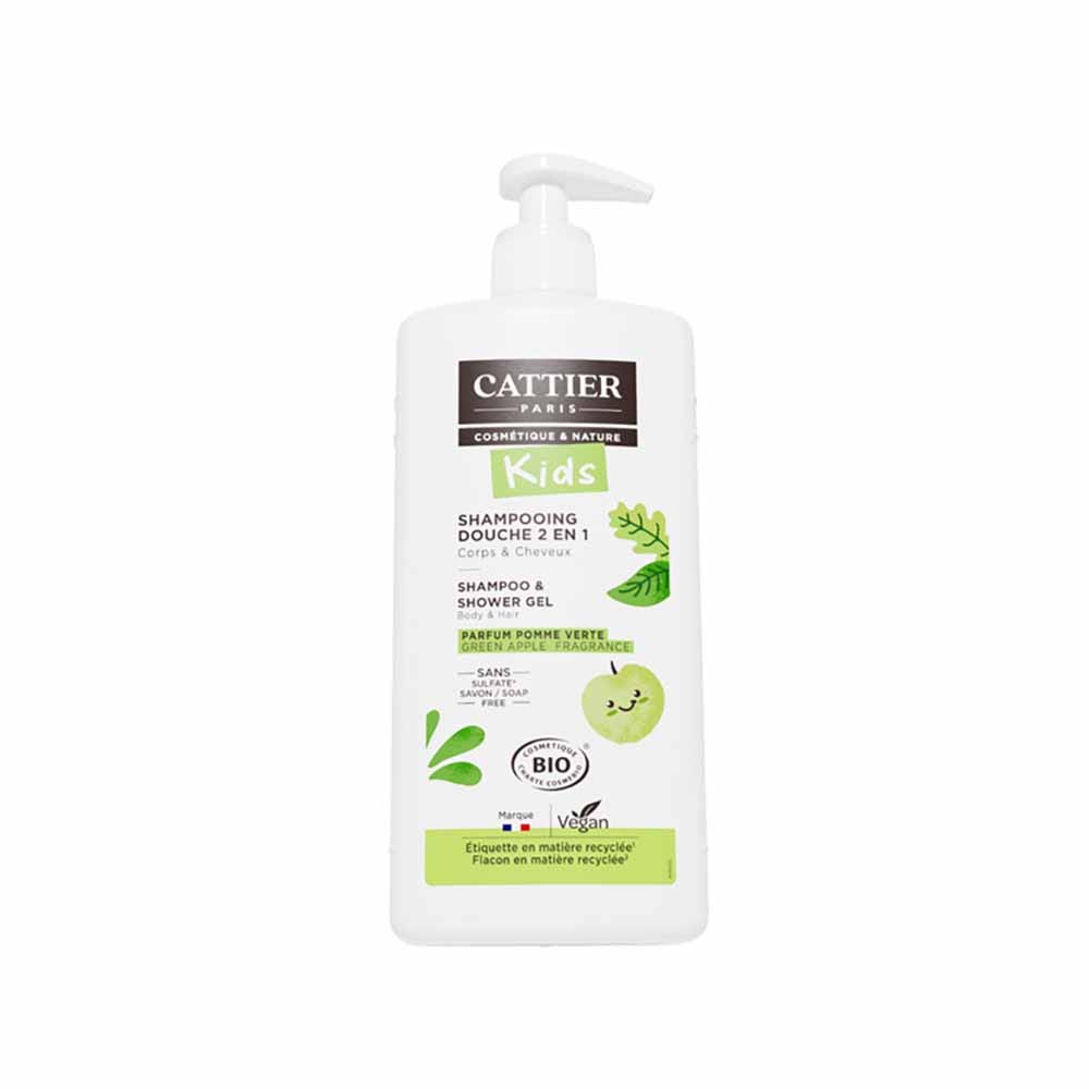 Cattier Gel ducha champú desenredante 2 en 1 perfume manzana verde 500ml