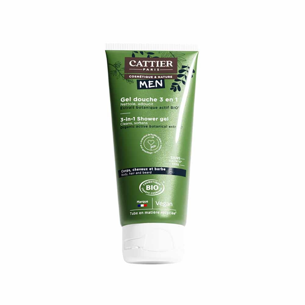 Cattier Hombre Gel ducha 3 en 1 ecológico Cuerpo, pelo y barba 200 ml