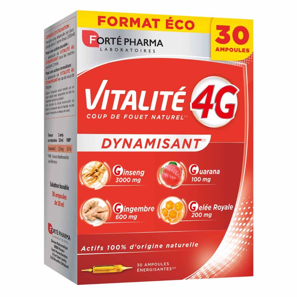 Forté Pharma Vitalité 4G Dynamisant natural ginseng jengibre jalea real y guaraná 20 + 10 ampollas gratis