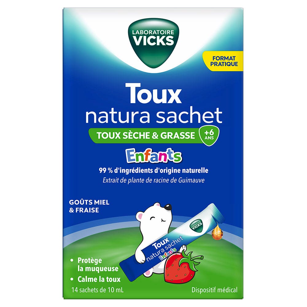 Vicks Toux Natura niños jarabe contra la tos seca y grasa 10 x 14 ml sobres