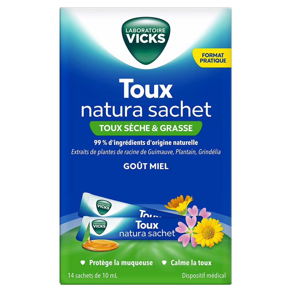 Vicks Toux Natura jarabe contra la tos seca y grasa 10 x 14 ml sobres