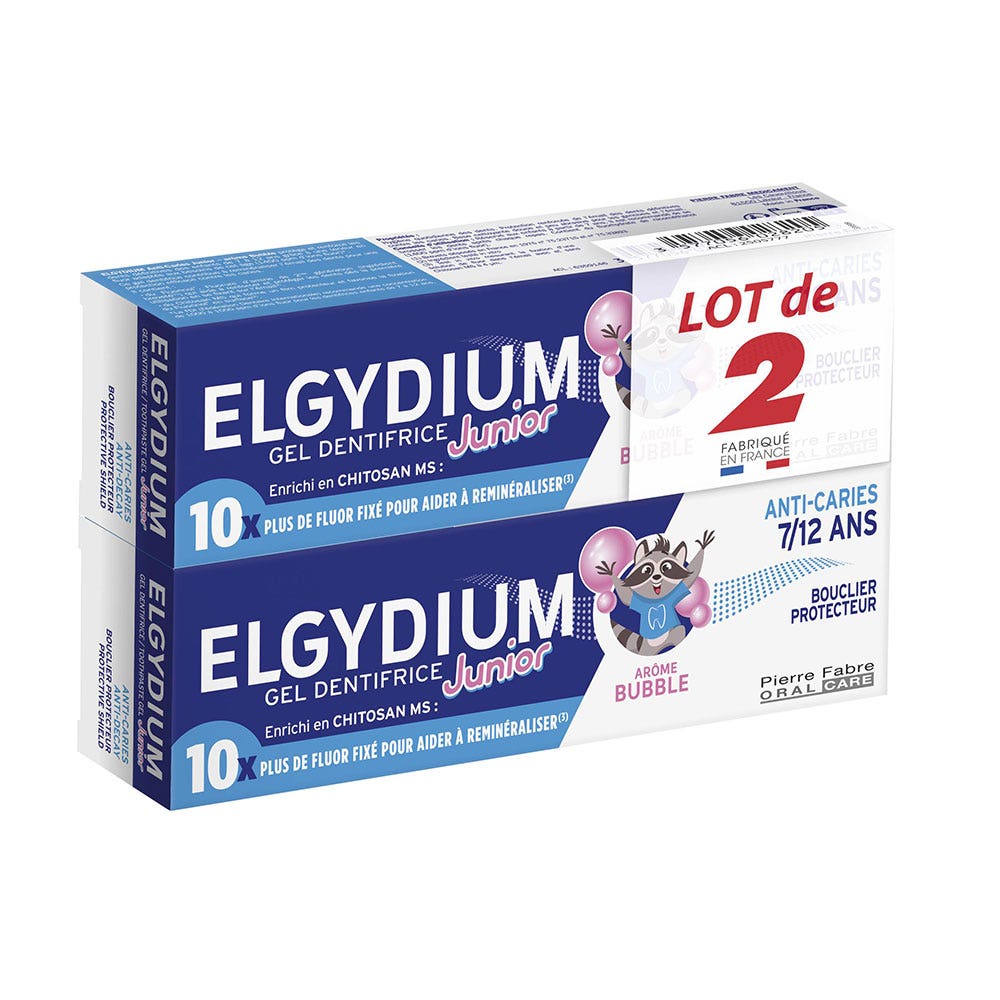 Elgydium Pasta de dientes con Fluorinol 7-12 años sabor Bubble Junior 2x50ml