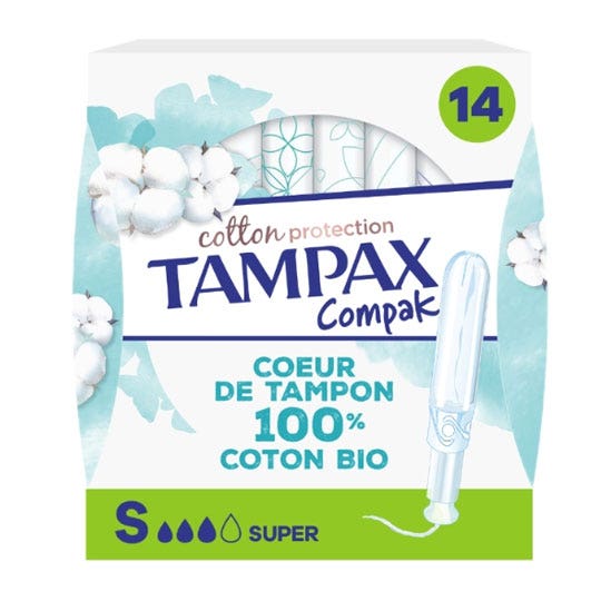 Tampax Tampons Compak Cotton protección Super algodón orgánico 14 unidades