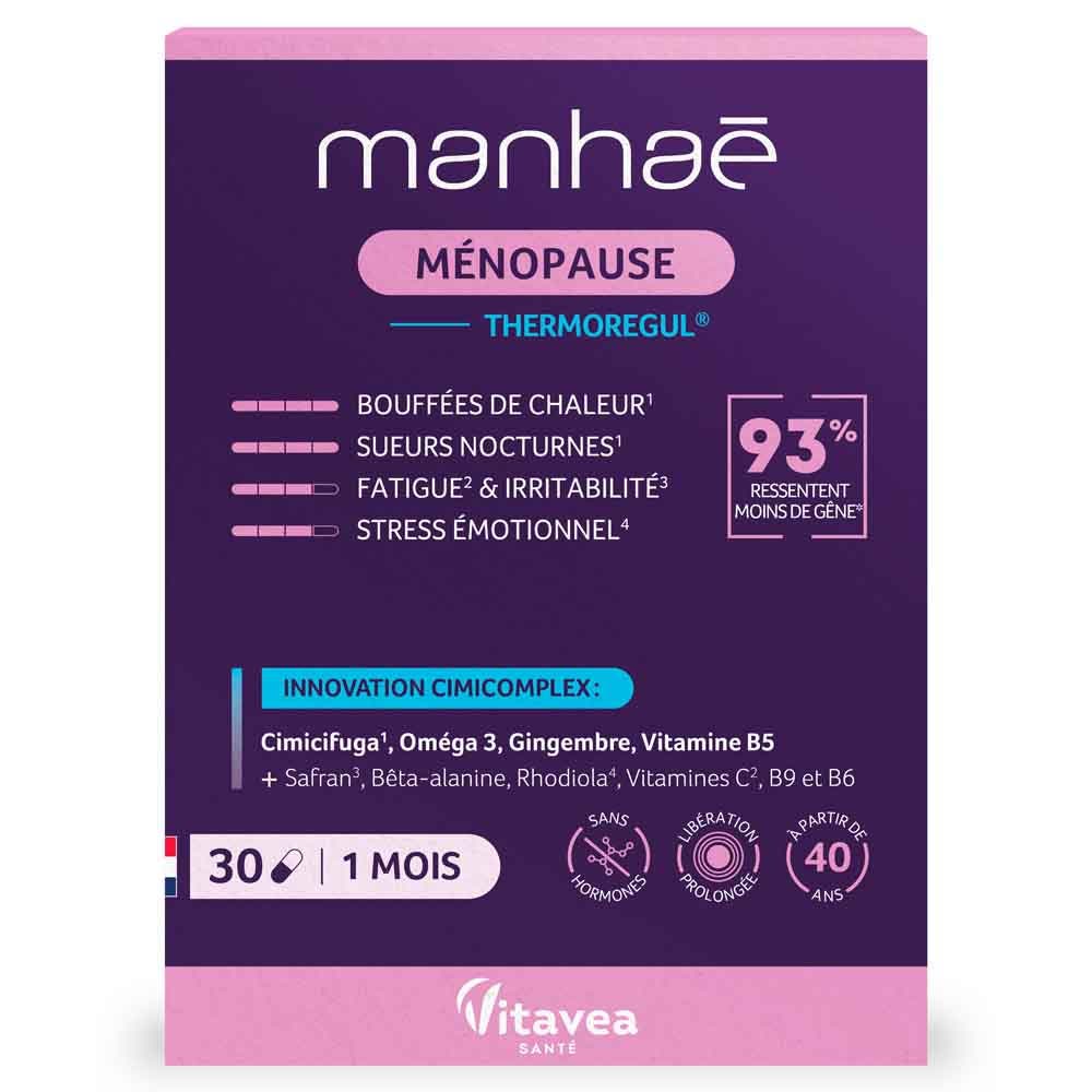 Manhaé Ménopause Thermoregul sofocos estrés y vitalidad 30 cápsulas