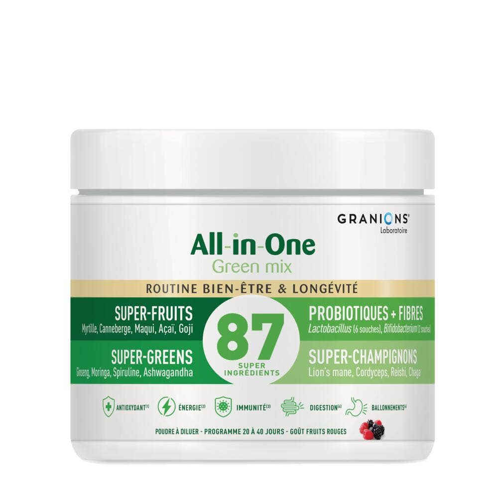 Granions All-in-One Bienestar y longevidad frambuesa y kiwi 146 g
