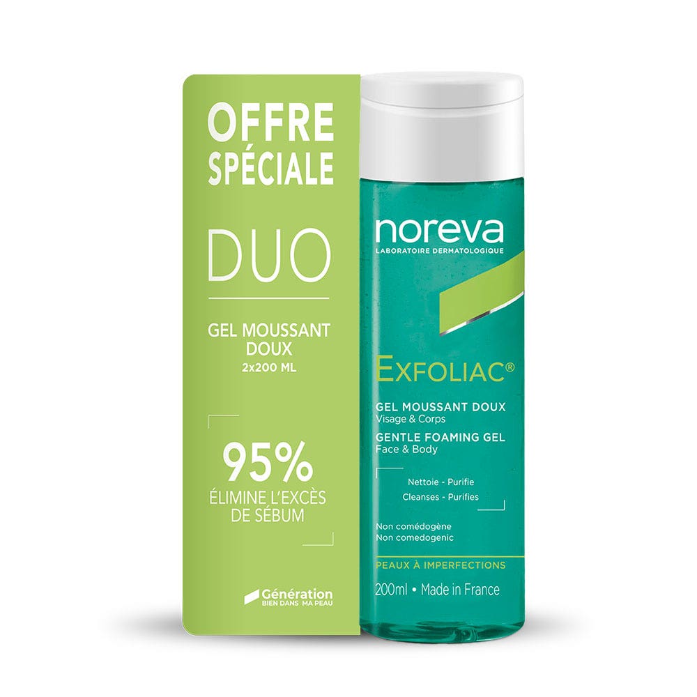 Noreva Exfoliac Gel de ducha suave espumoso 2 x 200 ml