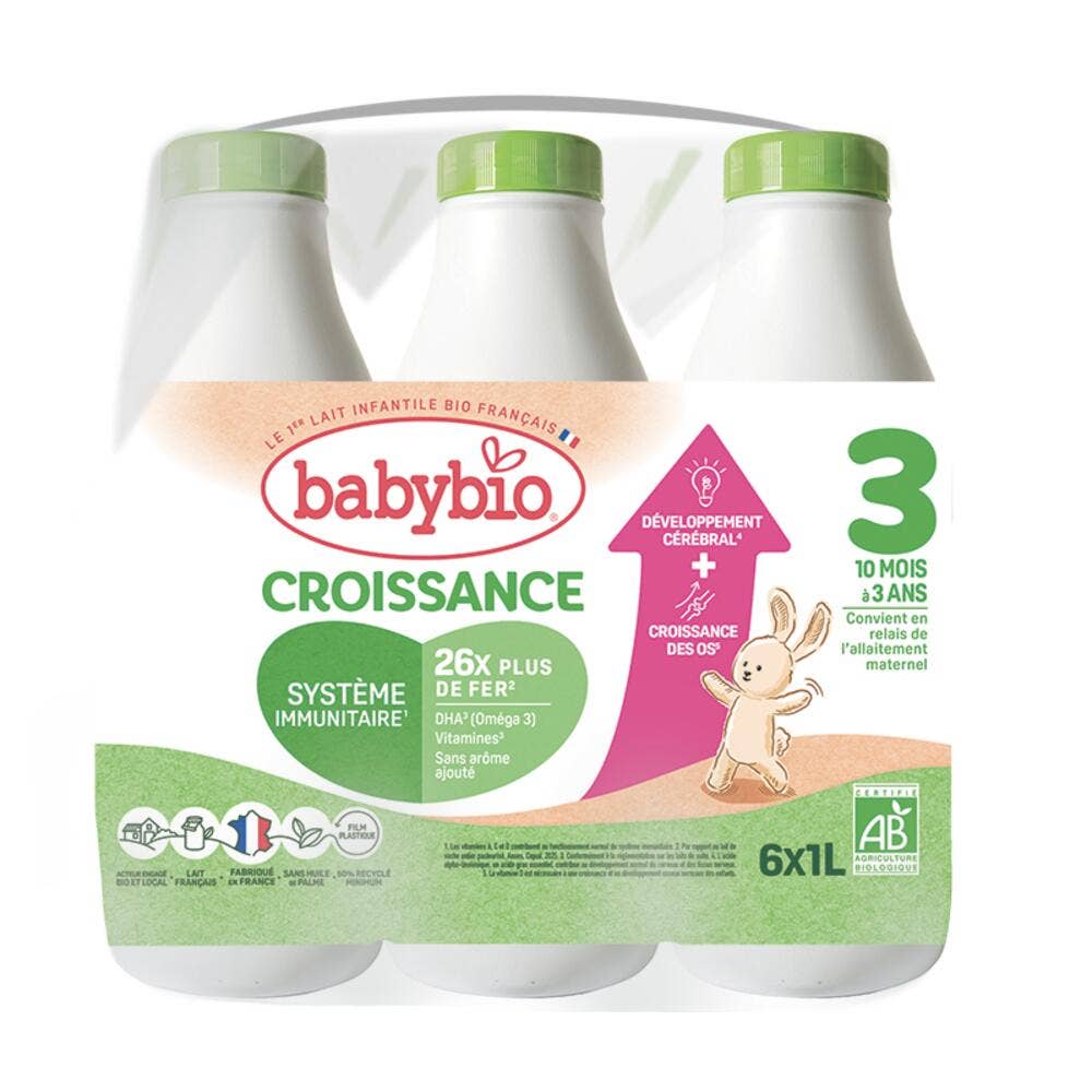 Babybio Laits Infantiles Lait De Croissance Liquide Bio Des 10 Mois Dés 10 Mois 6x1l