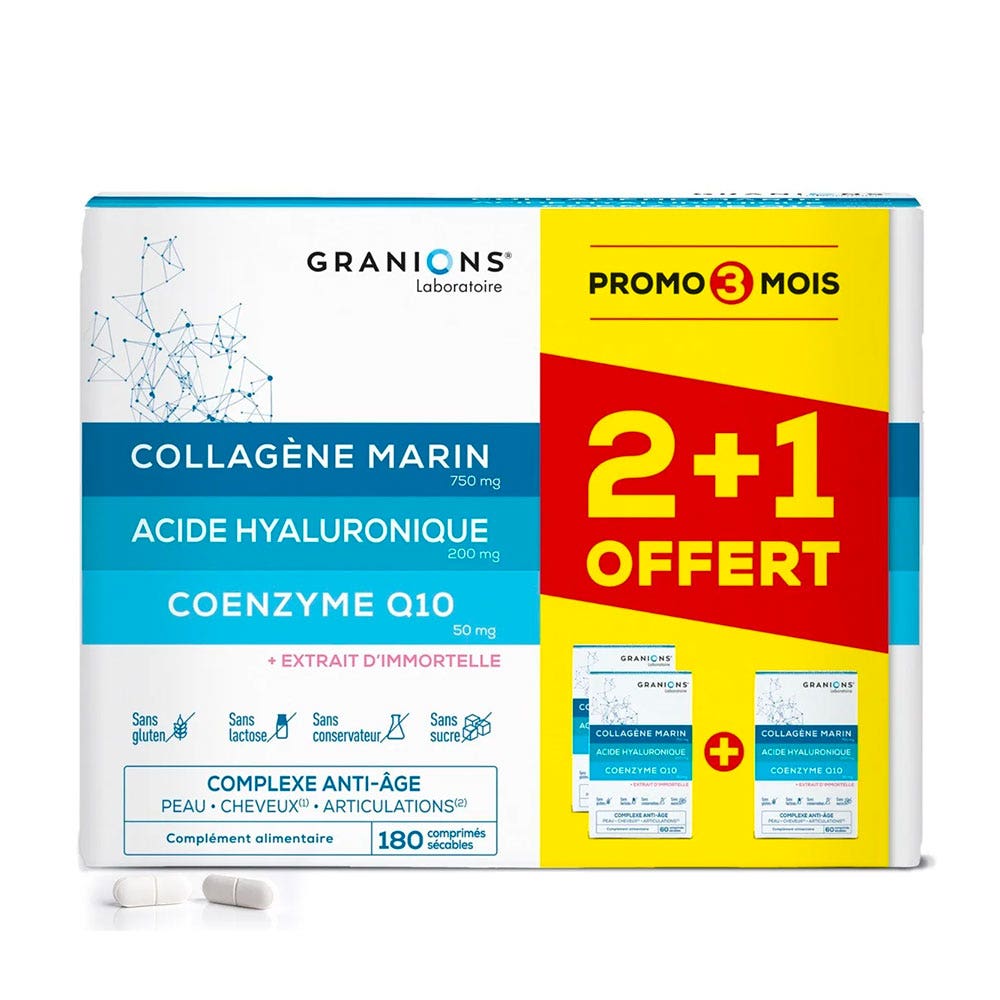 Granions Complex Antiedad con colágeno, ácido hialurónico y coenzima Q10 Aux 3 Actifs 3x60 comprimidos