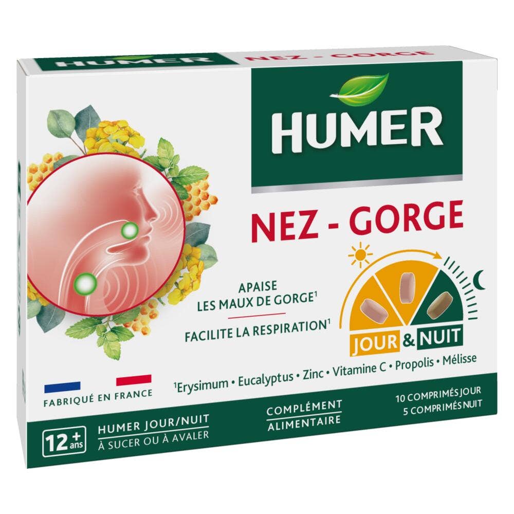 Humer Nariz Y Garganta 10 Comprimidos Dia + 5 Comprimidos Noche 10 Comprimés Jour + 5 Comprimés Nuit